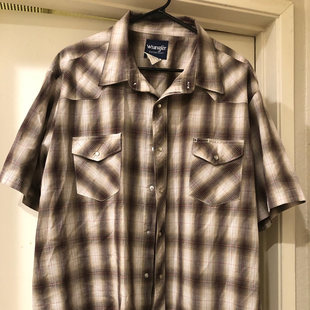 Men’s 2XL Wrangler Plaid Shirt, Pearl Snap